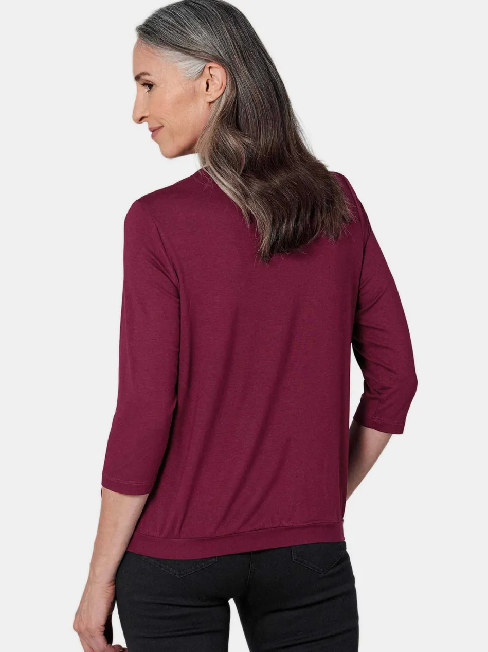 Damen Blusenshirt - Chiffon-Shirt mit 3/4-Arm, Rundhals