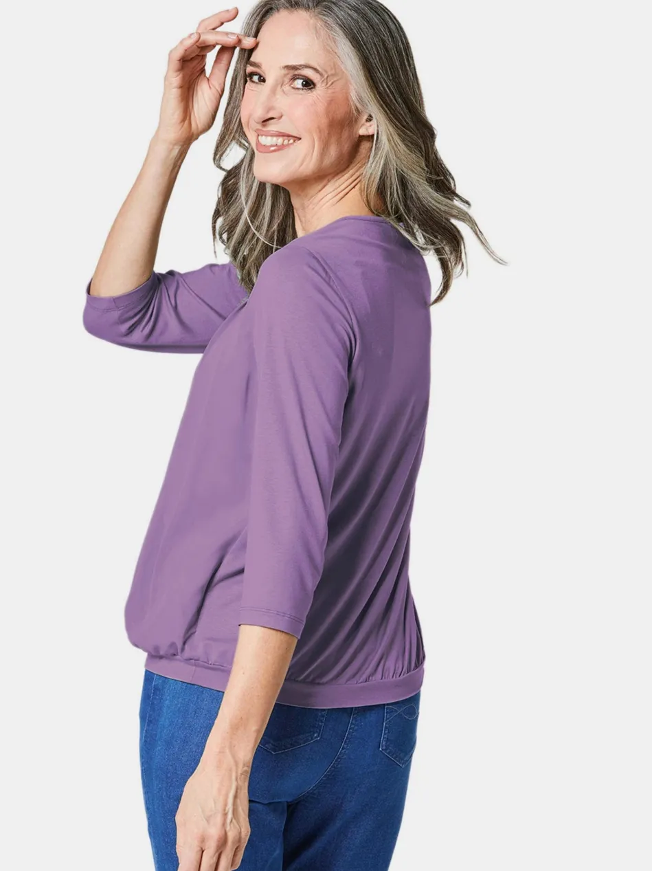 Damen Blusenshirt - Chiffon-Shirt mit 3/4-Arm, Rundhals