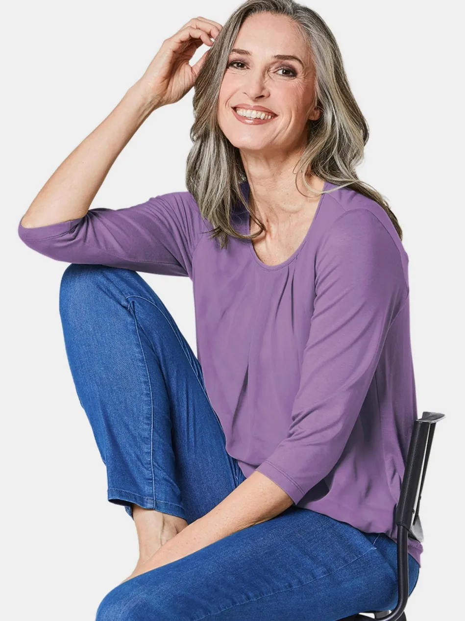 Damen Blusenshirt - Chiffon-Shirt mit 3/4-Arm, Rundhals