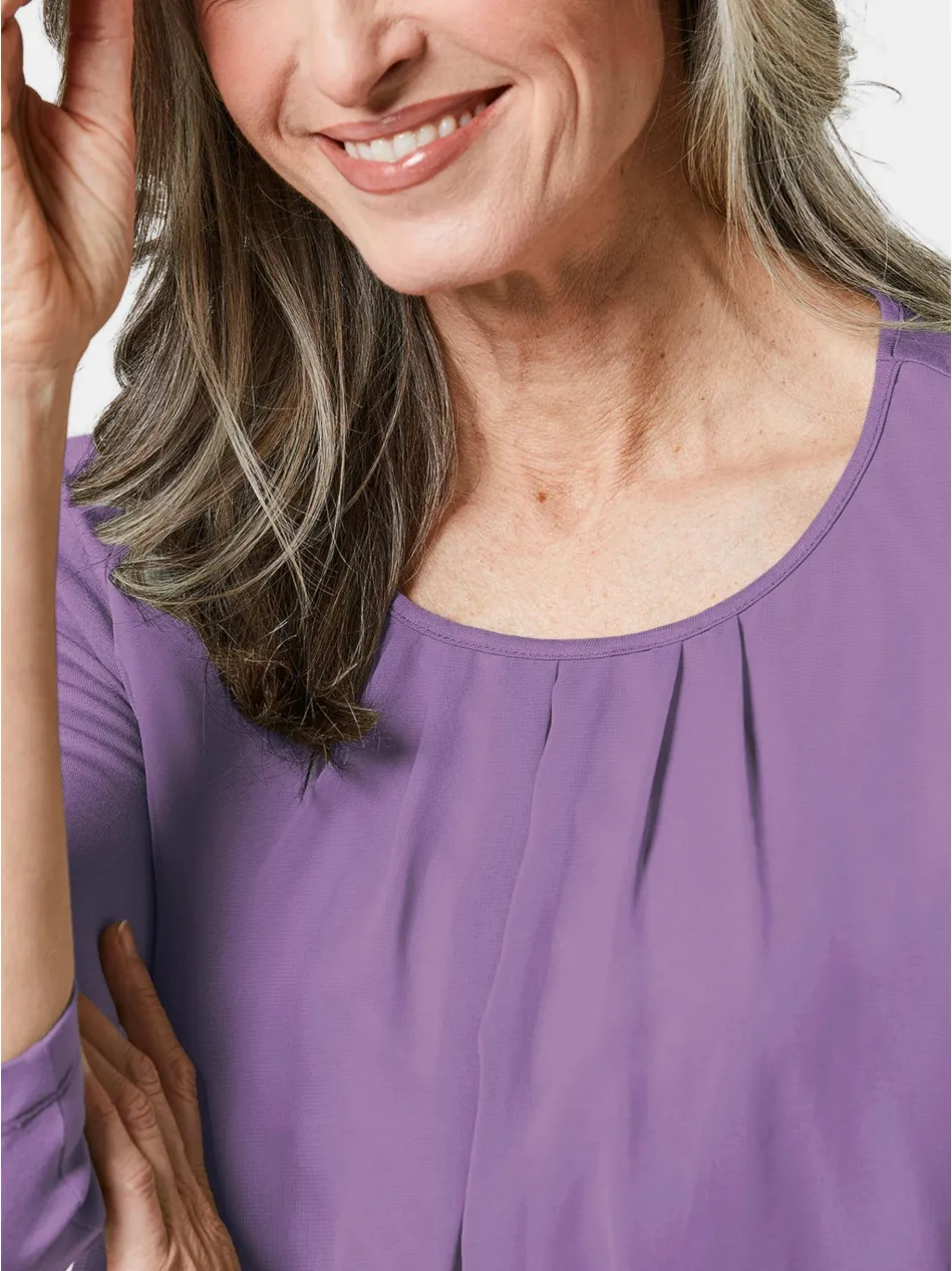 Damen Blusenshirt - Chiffon-Shirt mit 3/4-Arm, Rundhals