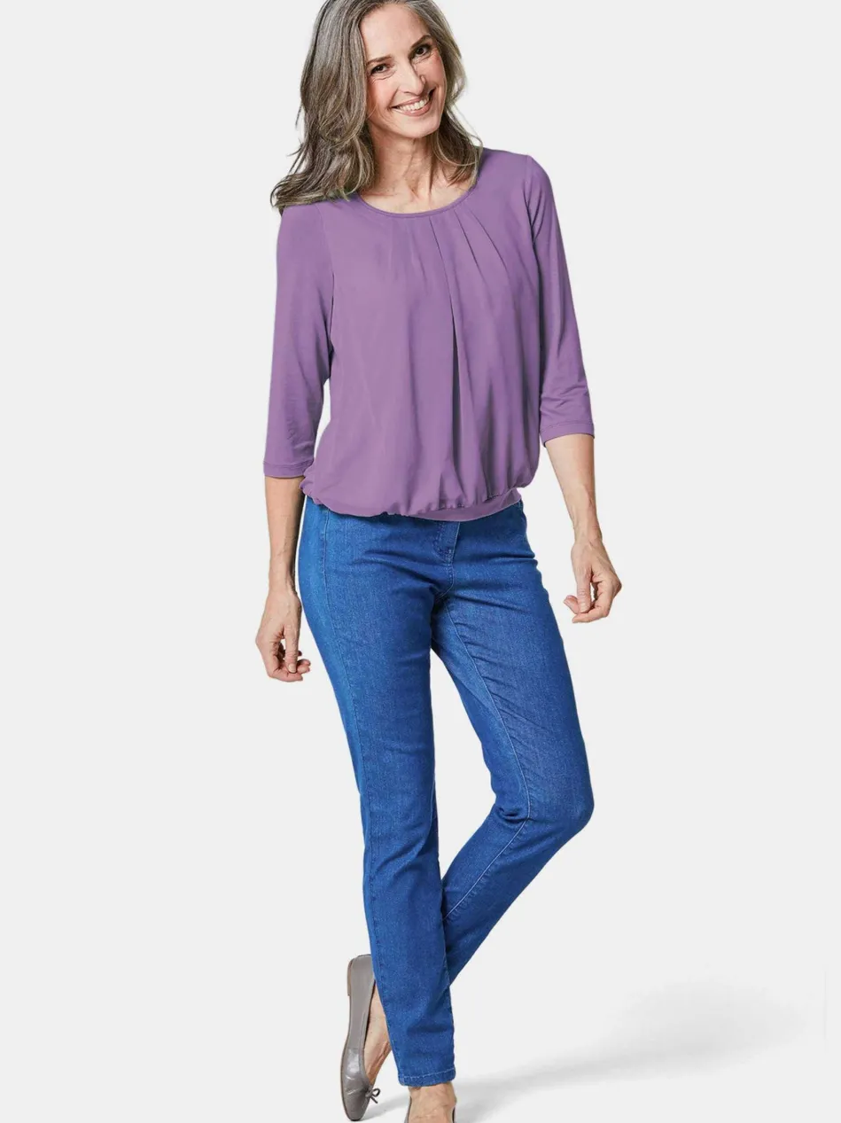 Damen Blusenshirt - Chiffon-Shirt mit 3/4-Arm, Rundhals
