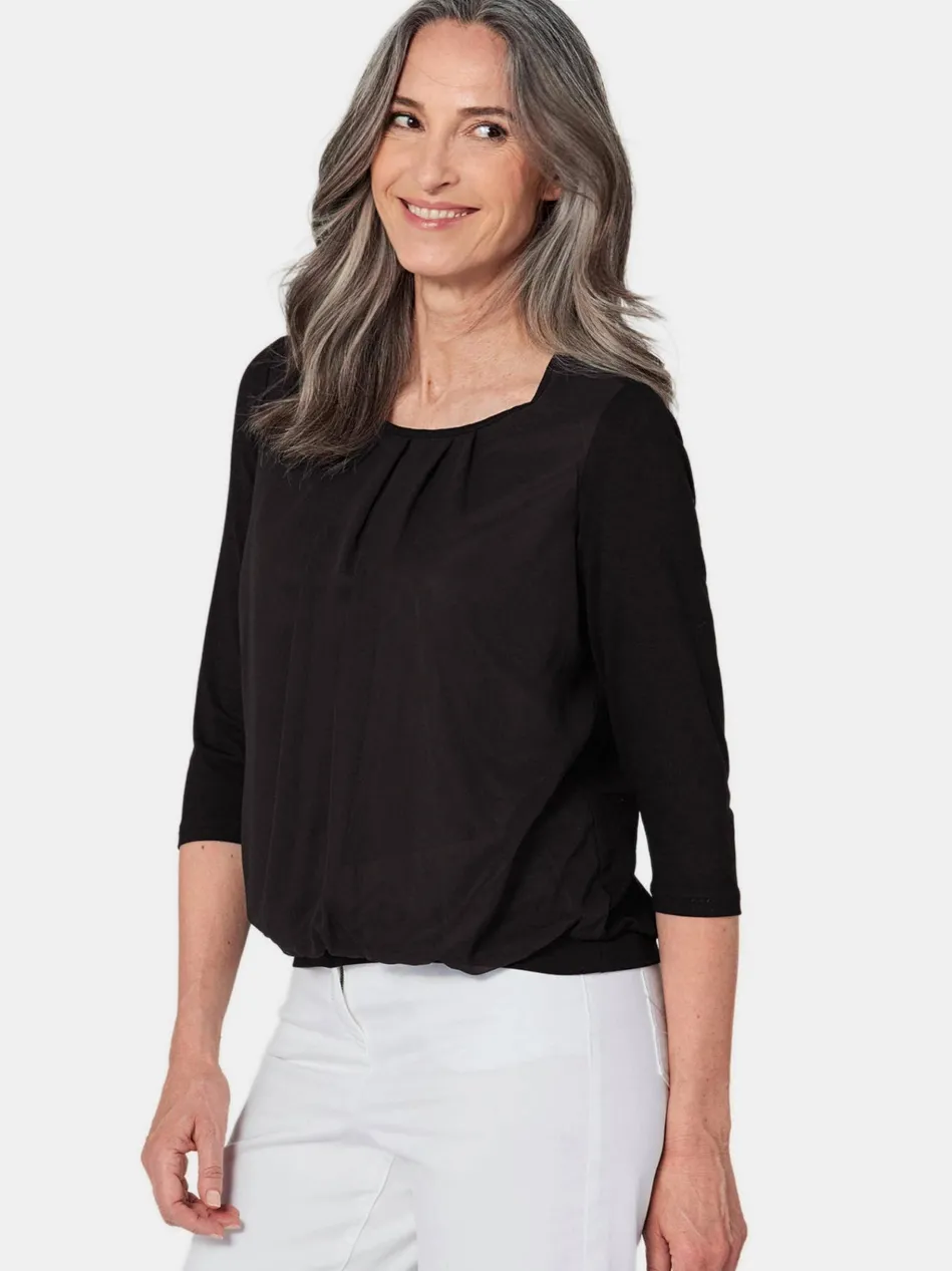Damen Blusenshirt - Chiffon-Shirt mit 3/4-Arm, Rundhals
