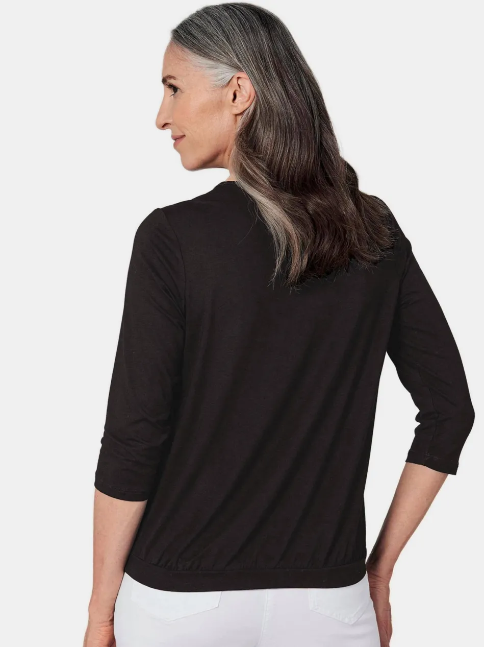 Damen Blusenshirt - Chiffon-Shirt mit 3/4-Arm, Rundhals