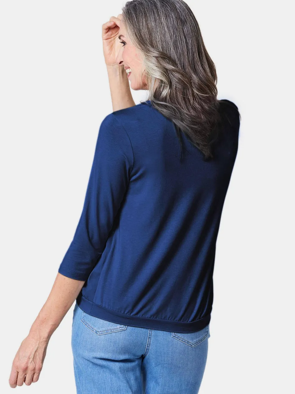Damen Blusenshirt - Chiffon-Shirt mit 3/4-Arm, Rundhals