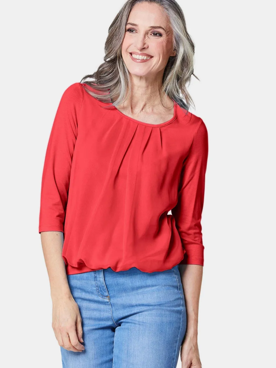 Damen Blusenshirt - Chiffon-Shirt mit 3/4-Arm, Rundhals