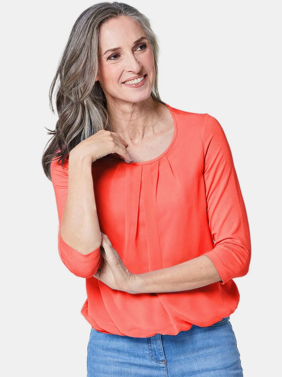 Damen Blusenshirt - Chiffon-Shirt mit 3/4-Arm, Rundhals