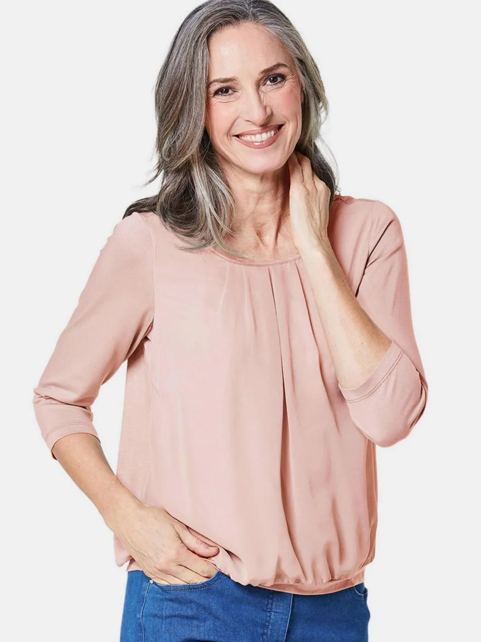 Damen Blusenshirt - Chiffon-Shirt mit 3/4-Arm, Rundhals