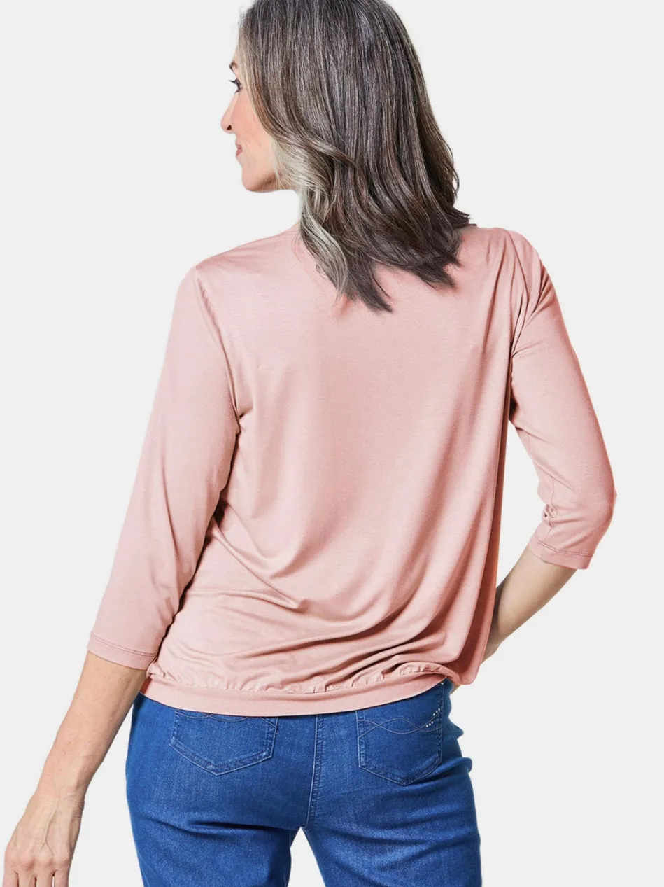 Damen Blusenshirt - Chiffon-Shirt mit 3/4-Arm, Rundhals