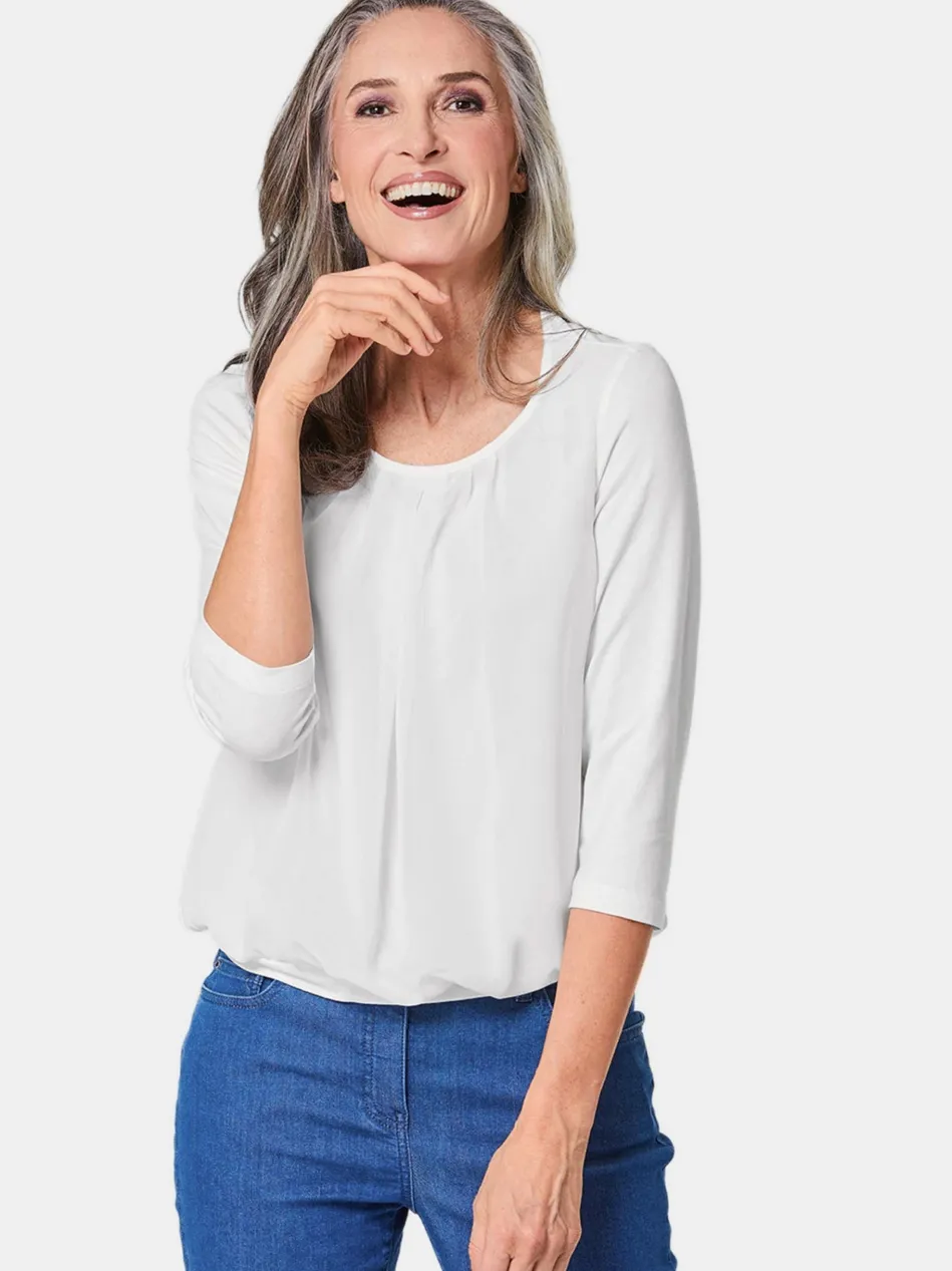 Damen Blusenshirt - Chiffon-Shirt mit 3/4-Arm, Rundhals