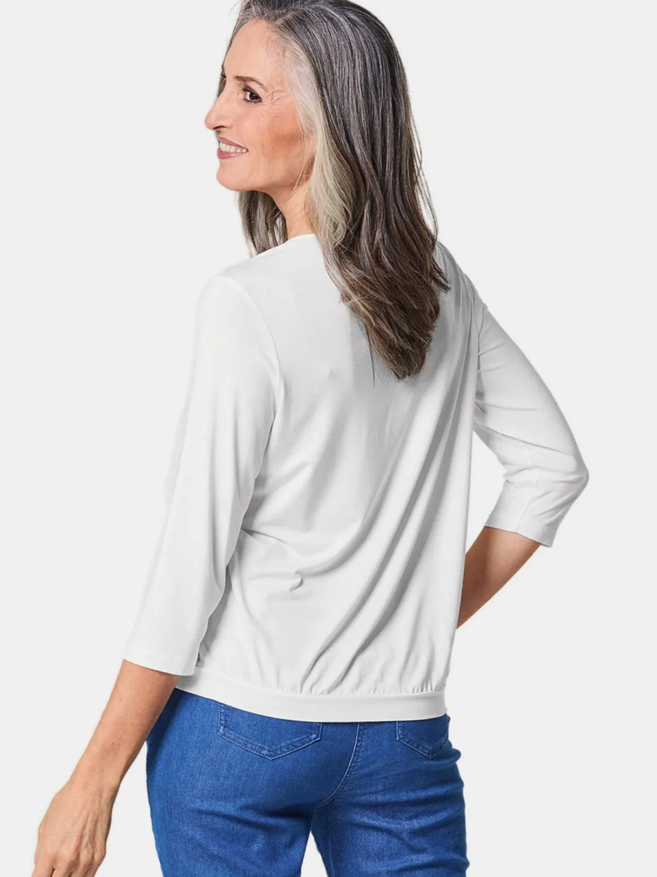 Damen Blusenshirt - Chiffon-Shirt mit 3/4-Arm, Rundhals