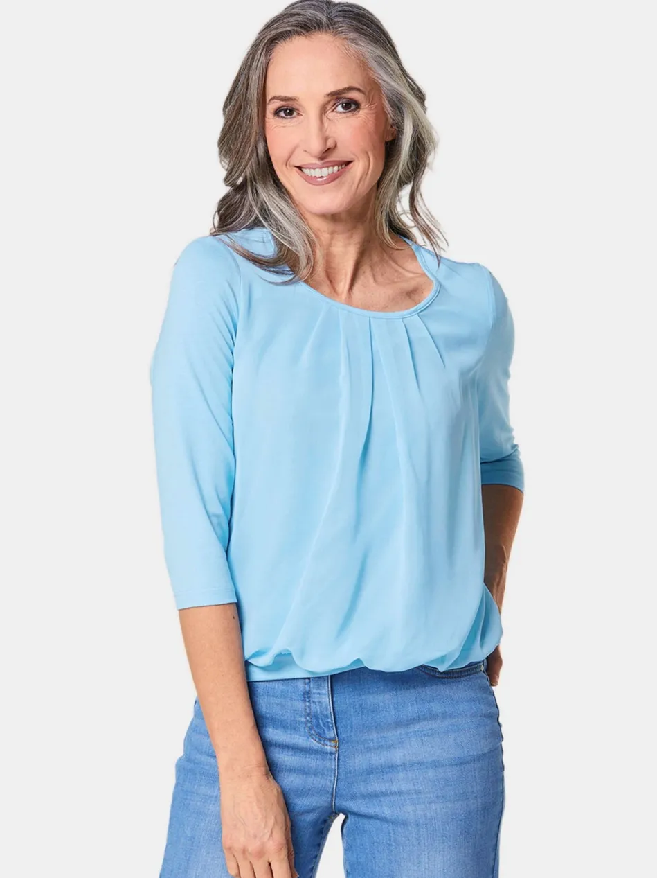 Damen Blusenshirt - Chiffon-Shirt mit 3/4-Arm, Rundhals