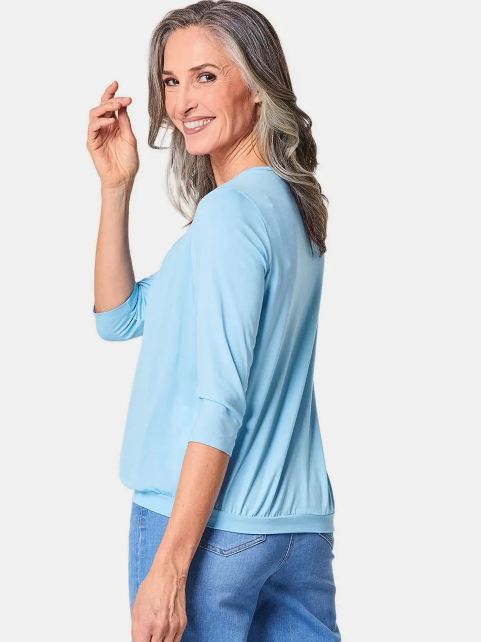 Damen Blusenshirt - Chiffon-Shirt mit 3/4-Arm, Rundhals