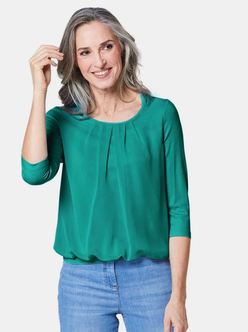 Damen Blusenshirt - Chiffon-Shirt mit 3/4-Arm, Rundhals