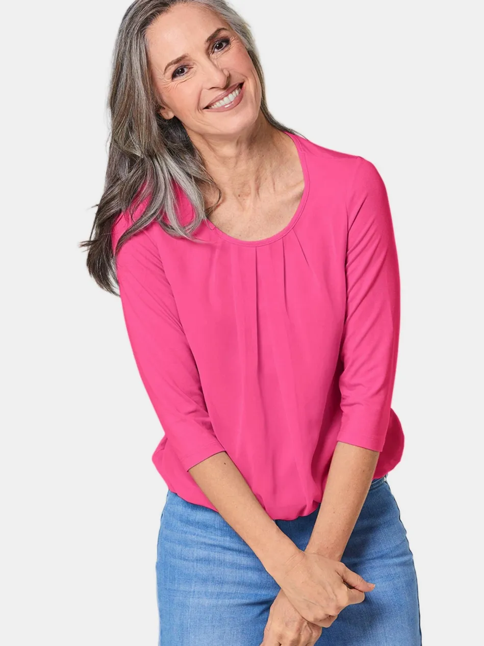 Damen Blusenshirt - Chiffon-Shirt mit 3/4-Arm, Rundhals