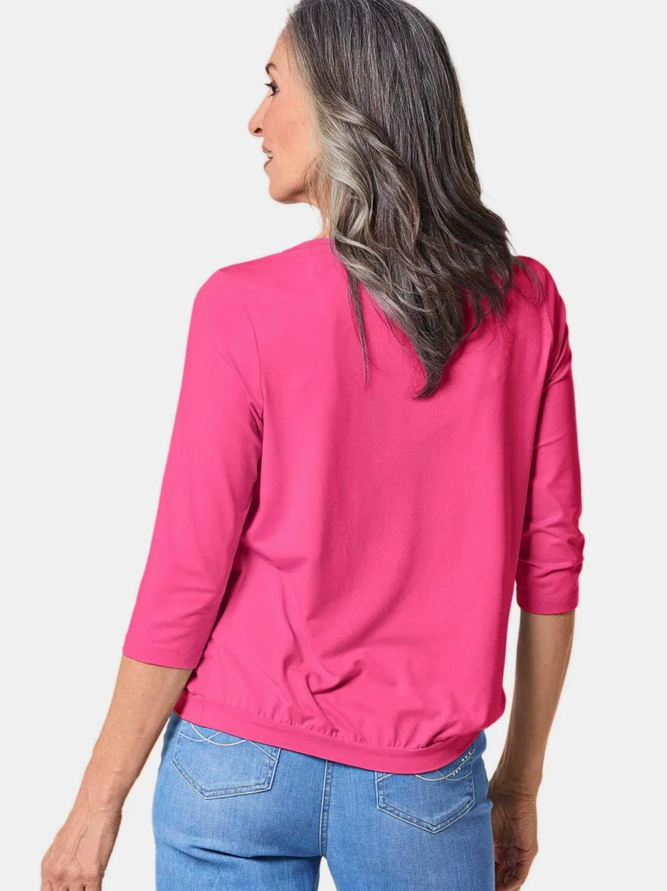 Damen Blusenshirt - Chiffon-Shirt mit 3/4-Arm, Rundhals