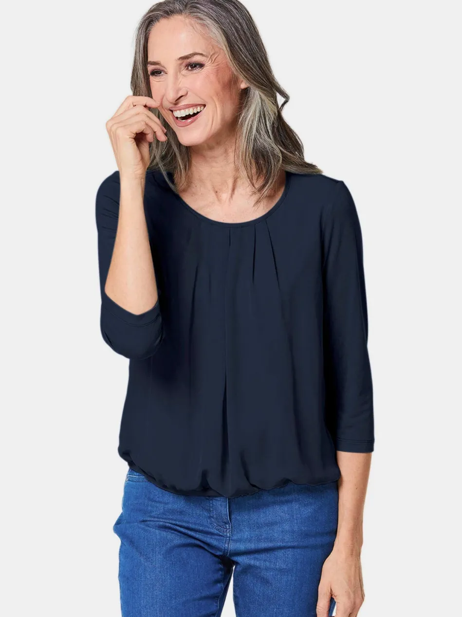 Damen Blusenshirt - Chiffon-Shirt mit 3/4-Arm, Rundhals