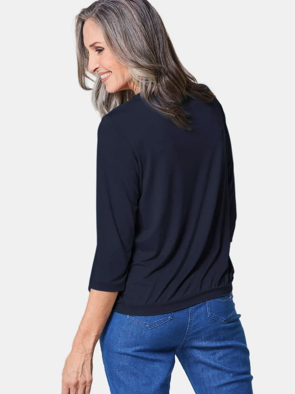Damen Blusenshirt - Chiffon-Shirt mit 3/4-Arm, Rundhals