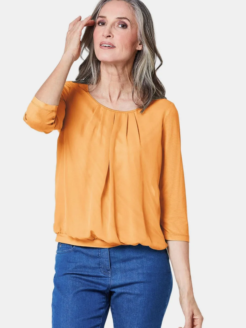 Damen Blusenshirt - Chiffon-Shirt mit 3/4-Arm, Rundhals