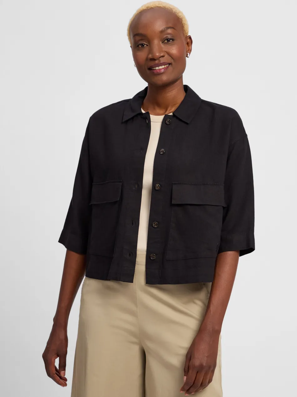 Damen Kastenjacke mit Leinen-Anteil