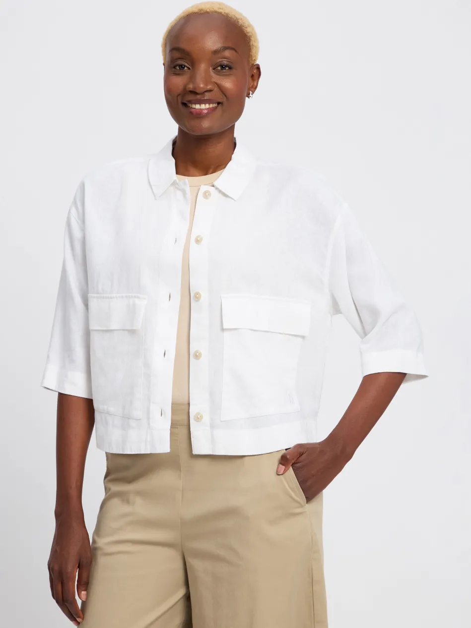 Damen Kastenjacke mit Leinen-Anteil